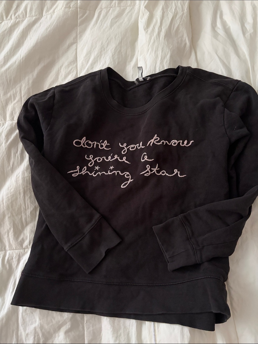 Black Women's Crewneck Sweater with Embroidered Script